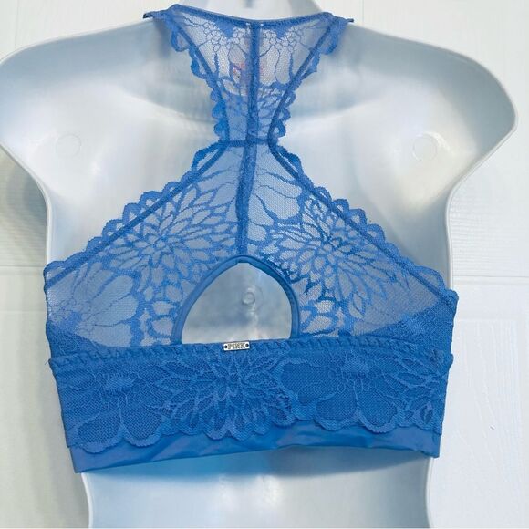 Victoria's Secret Pink Lace Bralette Bra Racerback Unlined Size‎ Small Blue NEW - Picture 4 of 10
